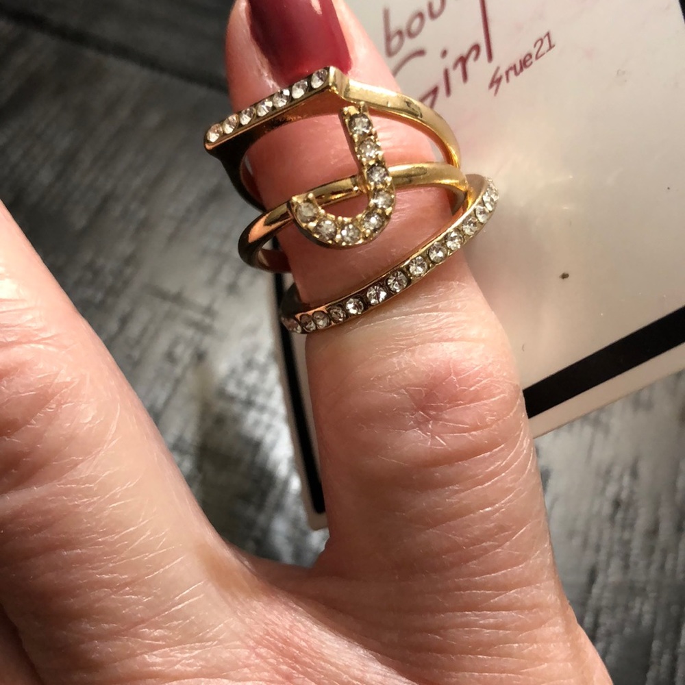 NWT Rue 21 Size 7 Gold Tone & Crystals 3 Ring Set!